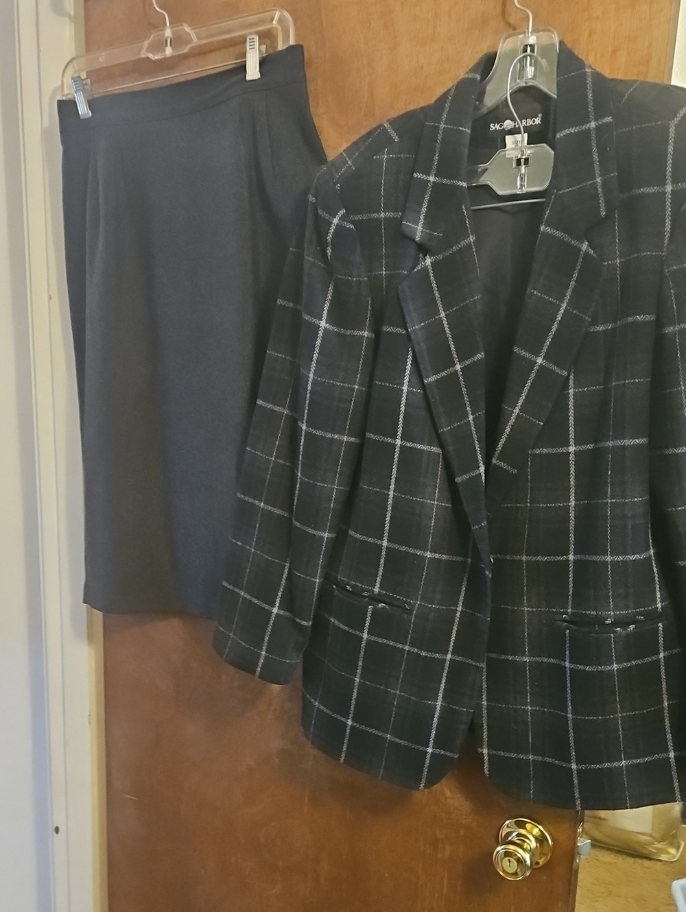 Sag Harbor Black Windowpane Plaid Blazer with Matching Skirt